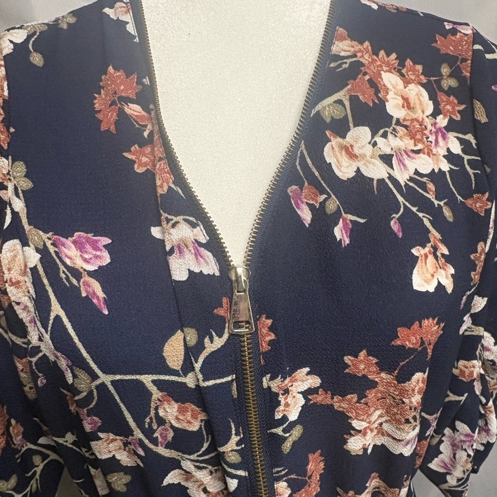 Floral Navy Dress/Long top with Pink and White Accents - Picture 3 of 9